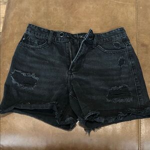 Distressed Black Denim Shorts